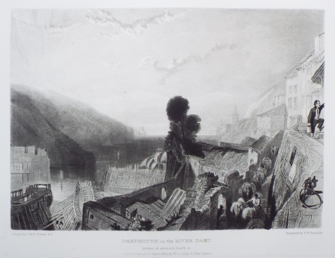 Mezzotint - Dartmouth on the River Dart. - Reynolds