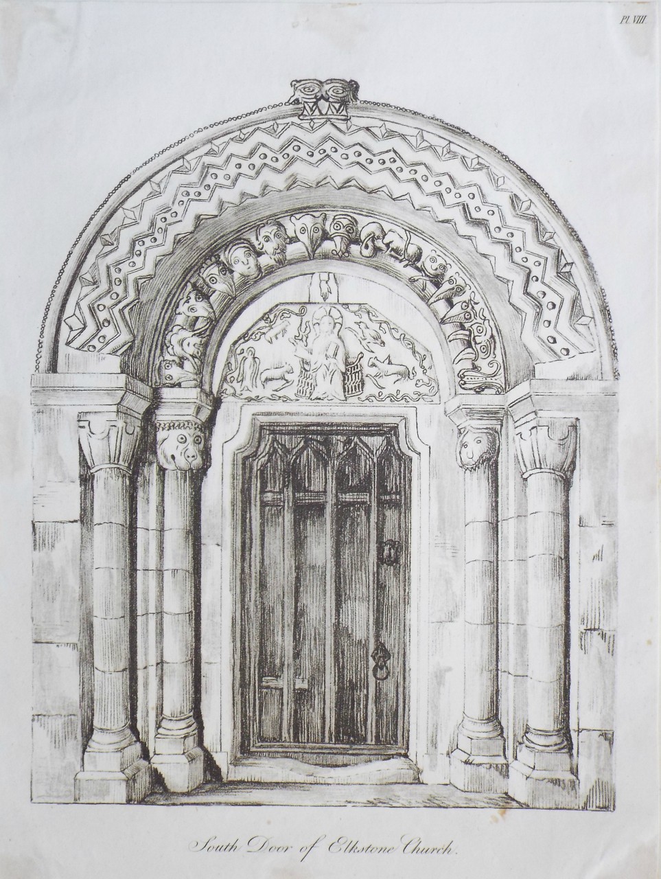 Etching with aquatint - South Door of Elkstone Church.