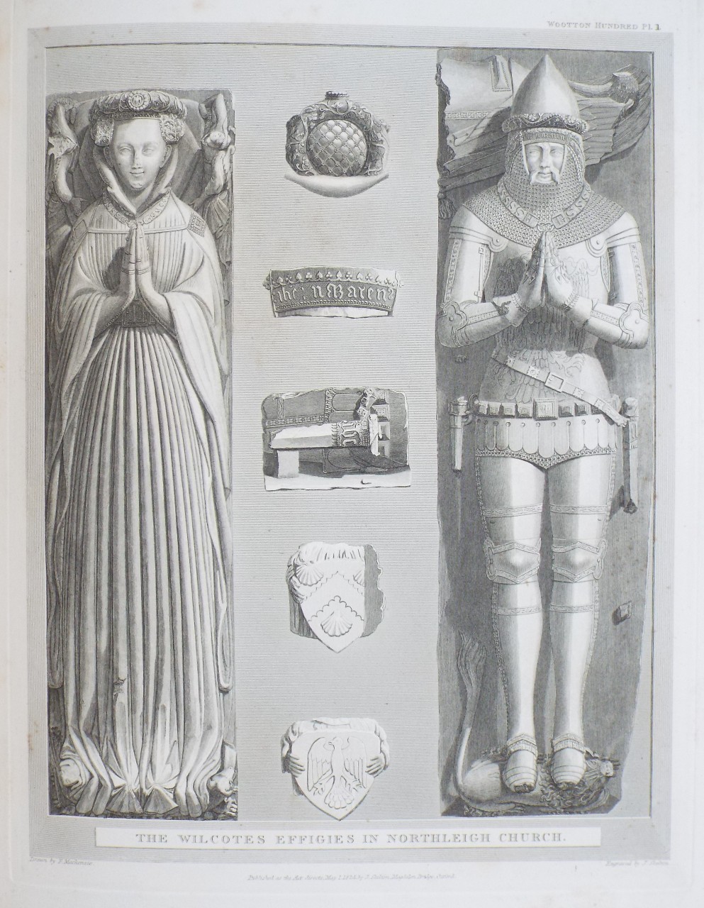 Print - The Wilcotes Effigies in Northleigh Church. - Skelton