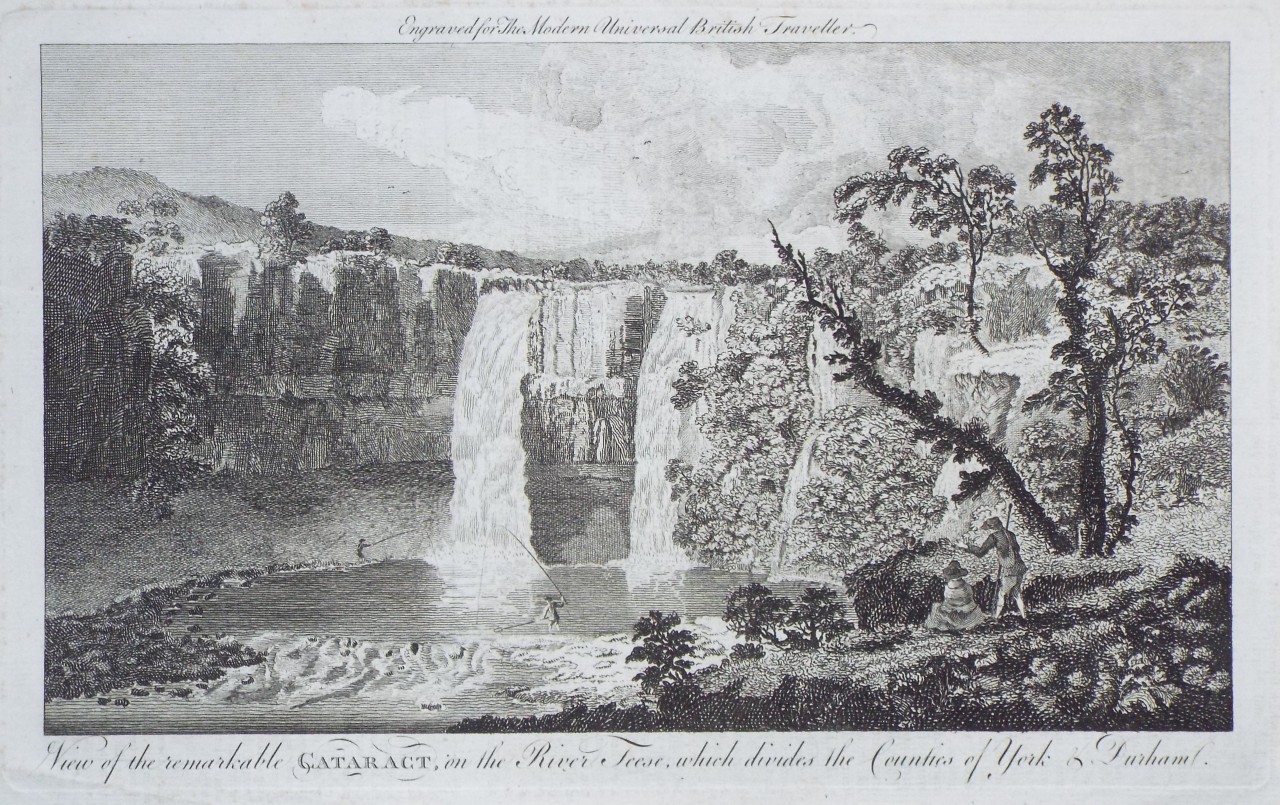 Print - View of the remarkable Cataract, in the River Teese, which divides the Counties of York & Durham.