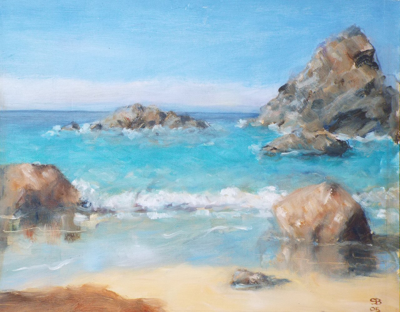 Oil on paper - Summer Morning, at Kynance Cove