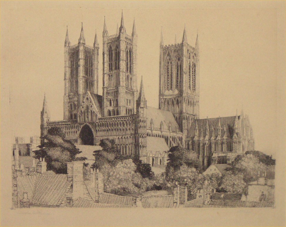 Etching - Lincoln Cathedral (SW view) - Rudge