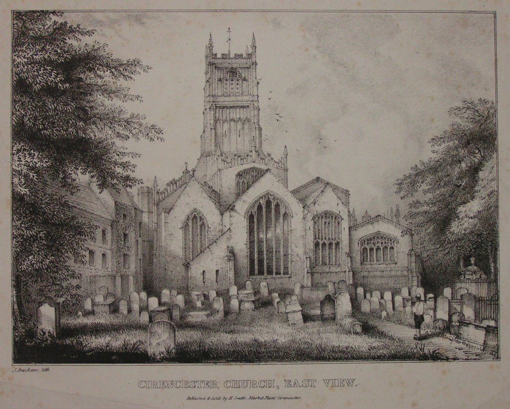 Lithograph - Cirencester Church, East View - Beecham