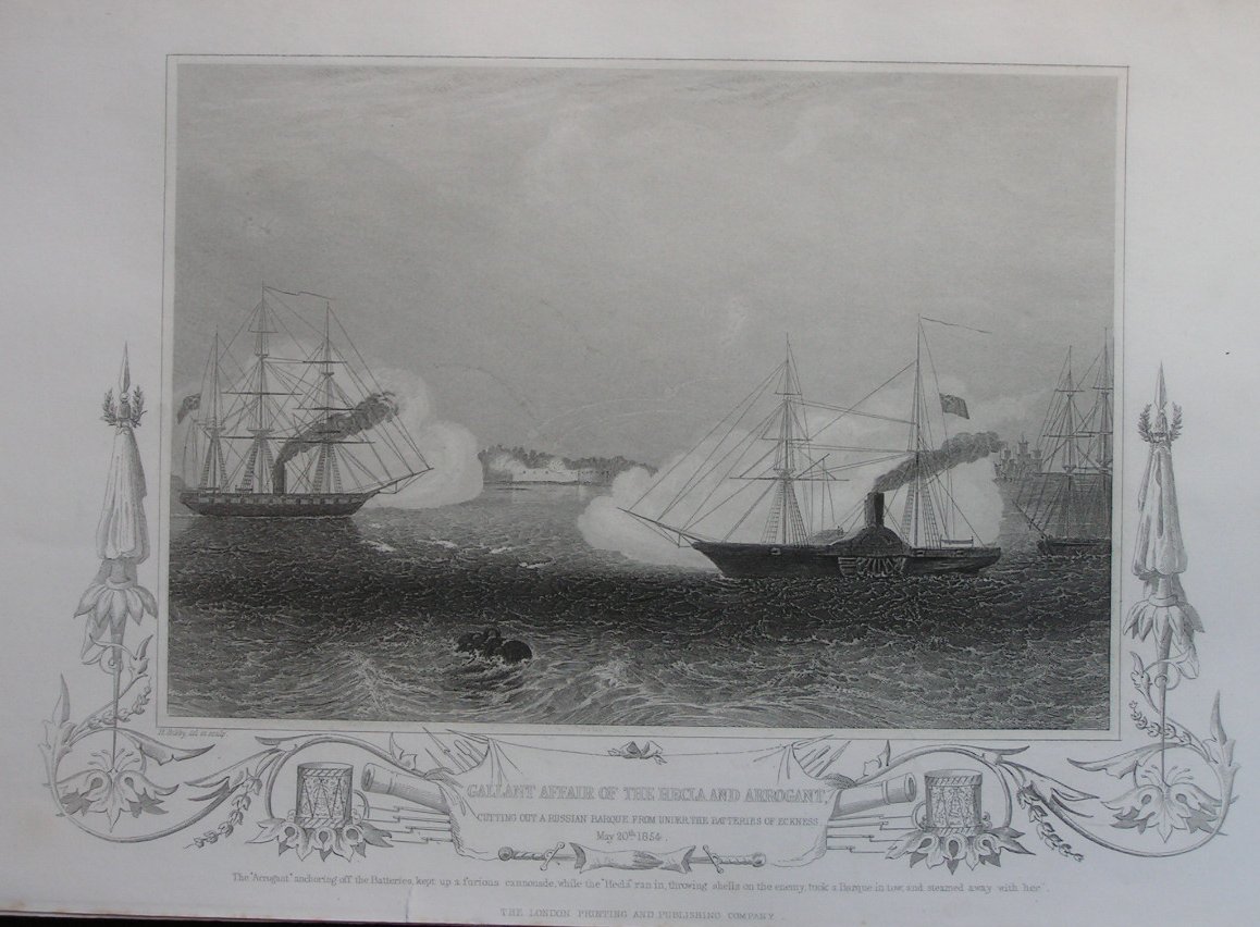 Print - Gallant Affair of the Hecla and Arrogant, cutting out a Russian Barque from under the Batteris of Eckness, May 20th 1854Sebastopol. - Bibby
