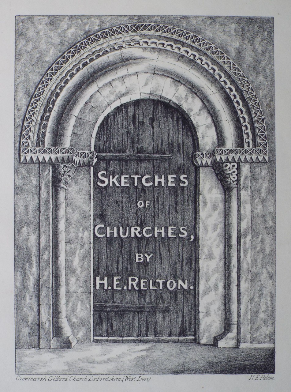 Zinc Lithograph - Crowmarsh Giffard Church, Oxfordshire. (West Door.) - Relton