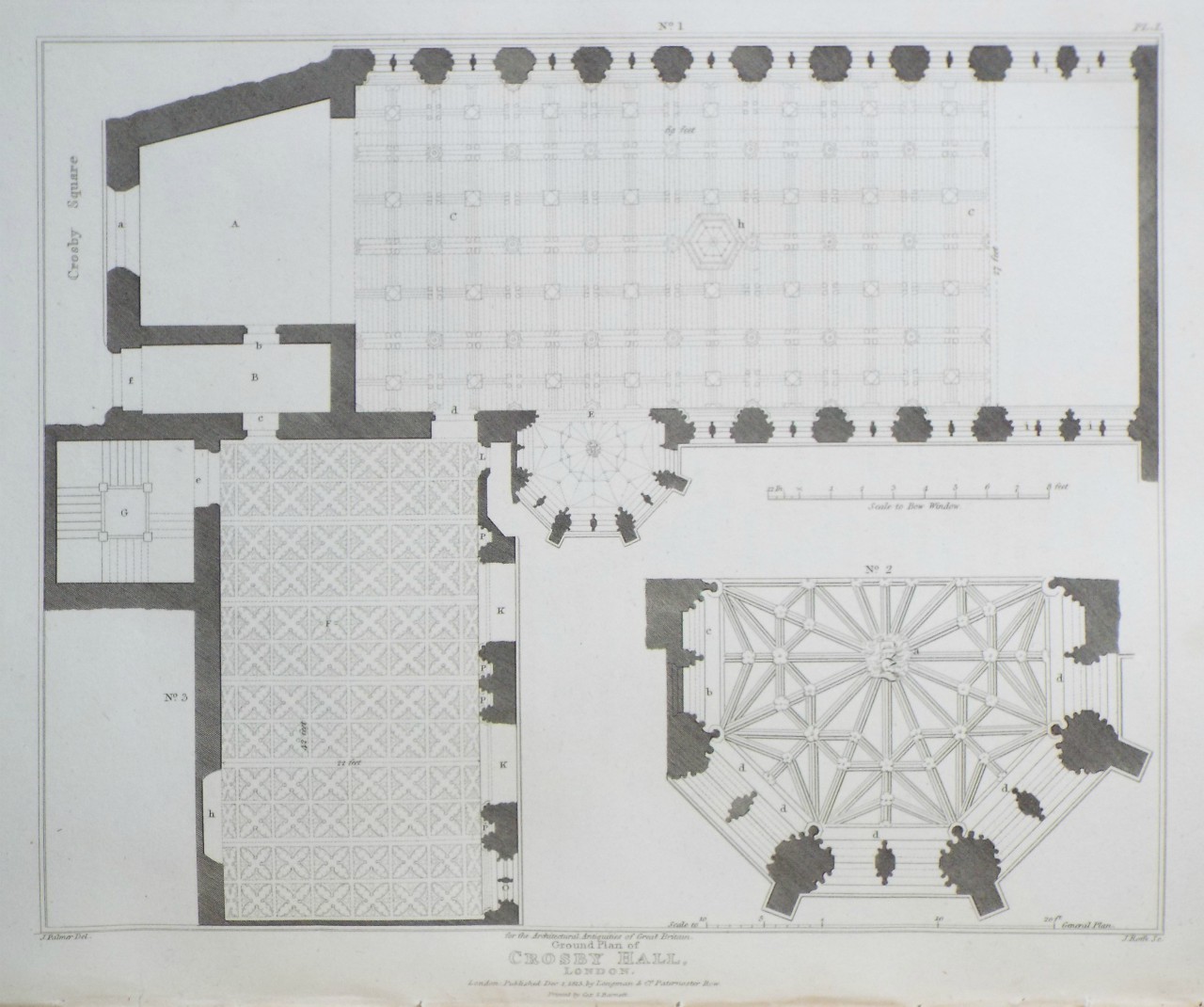 Print - Ground Plan of Crosby Hall, London. - Roffe