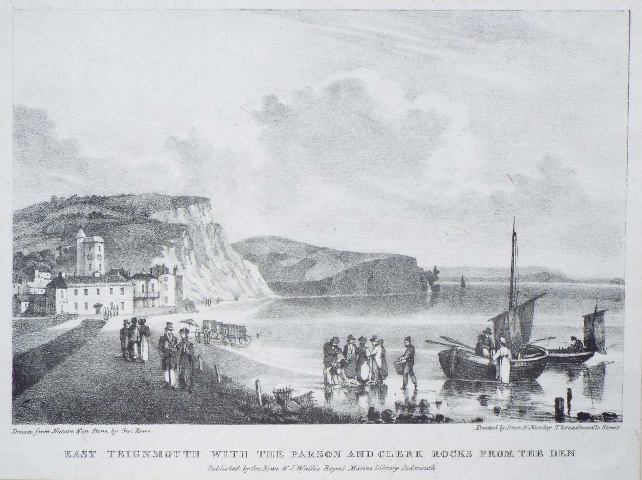 Print - East Teignmouth with the Parson and Clerk Rocks from the Den - Rowe