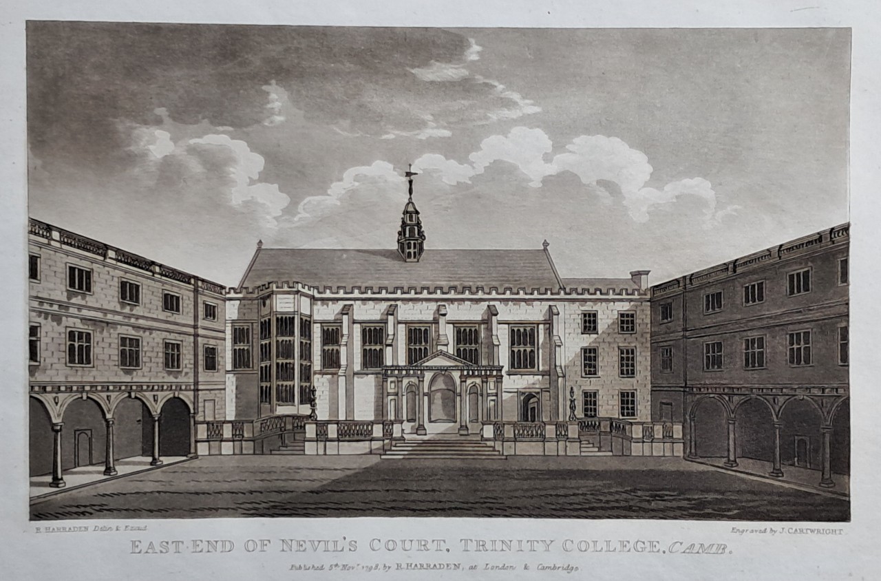 Aquatint - East End of Nevil's Court, Trinity College, Camb. - Cartwright
