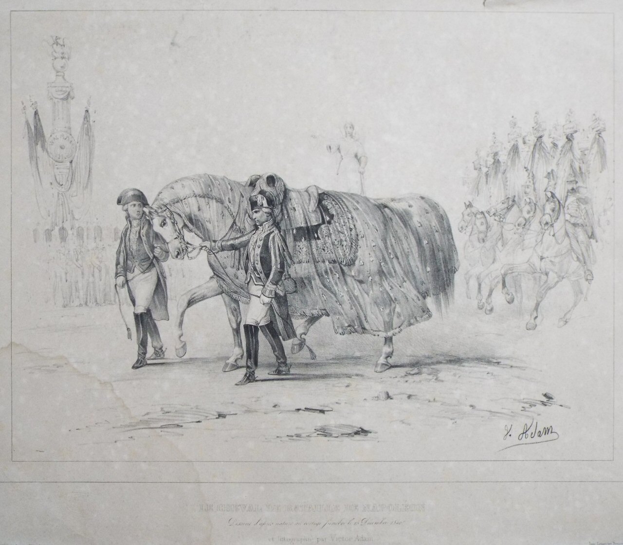 Lithograph - Le Cheval de Bataille de Napoleon dessine d'apres nature au Cortege Funebre le 15 Decembre 1840 - Adam