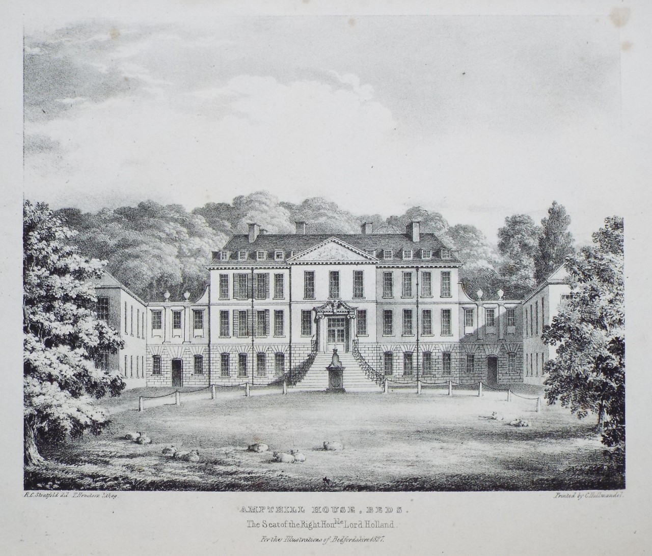 Lithograph - Ampthill House, Beds. The Seat of the Right Honble. Lord Holland. - Hewitson
