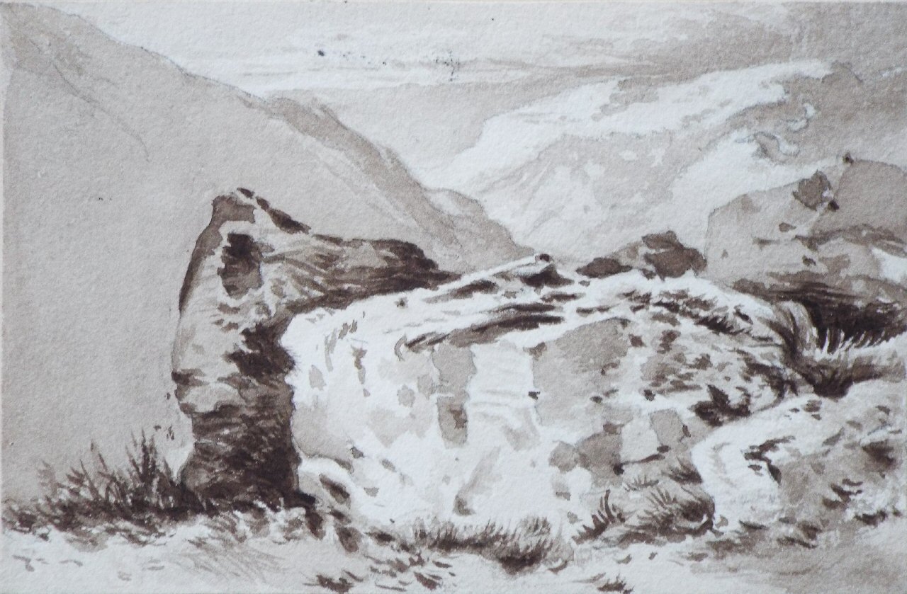 Watercolour - (Landscape with large rock)