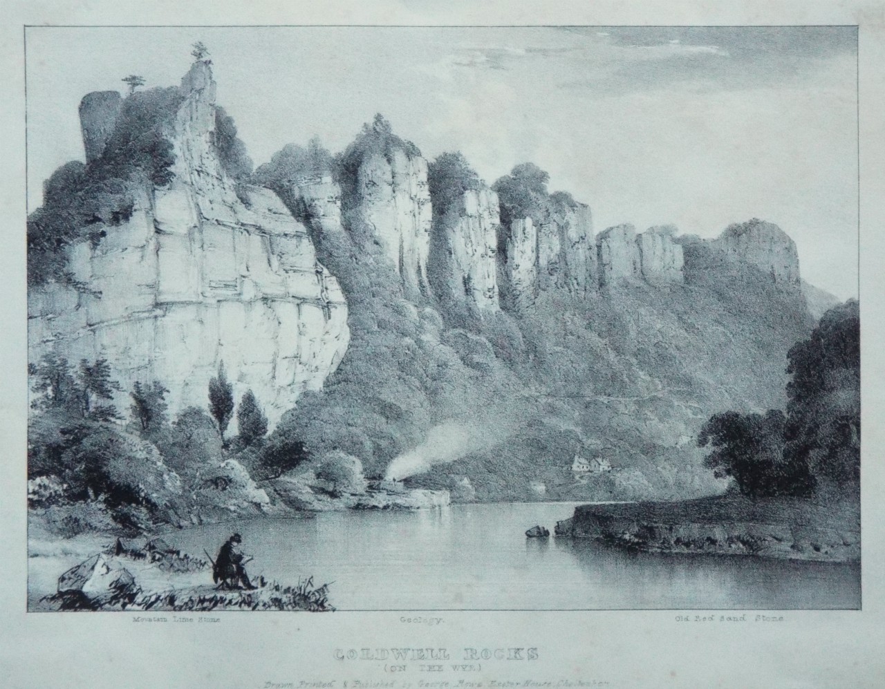 Lithograph - Coldwell Rocks (on the Wye) - Rowe