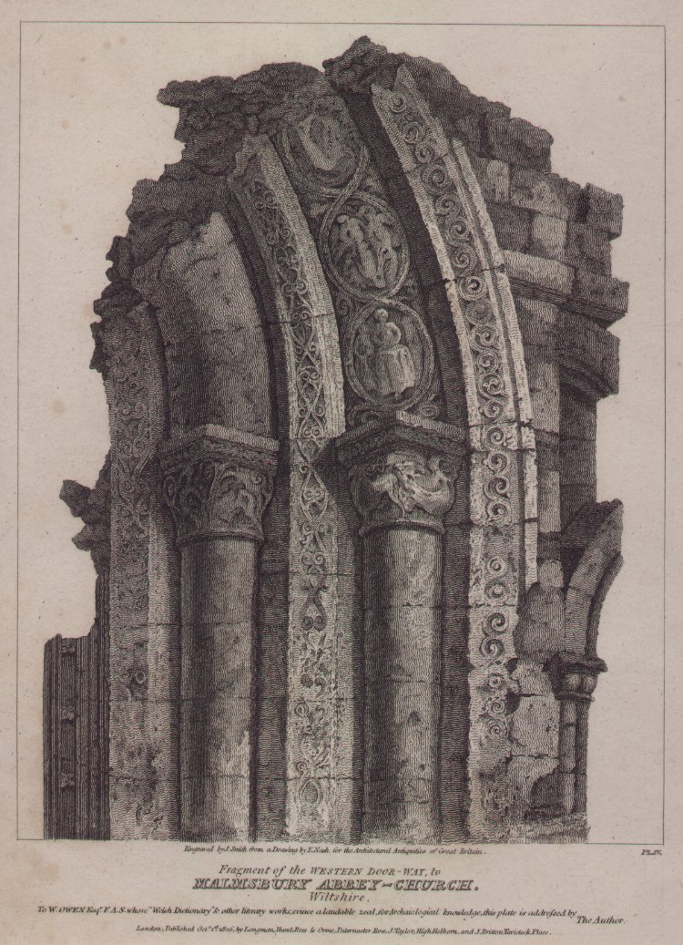 Print - Fragment of the Western Door-way to Malmesbury Abbey-Church - Smith