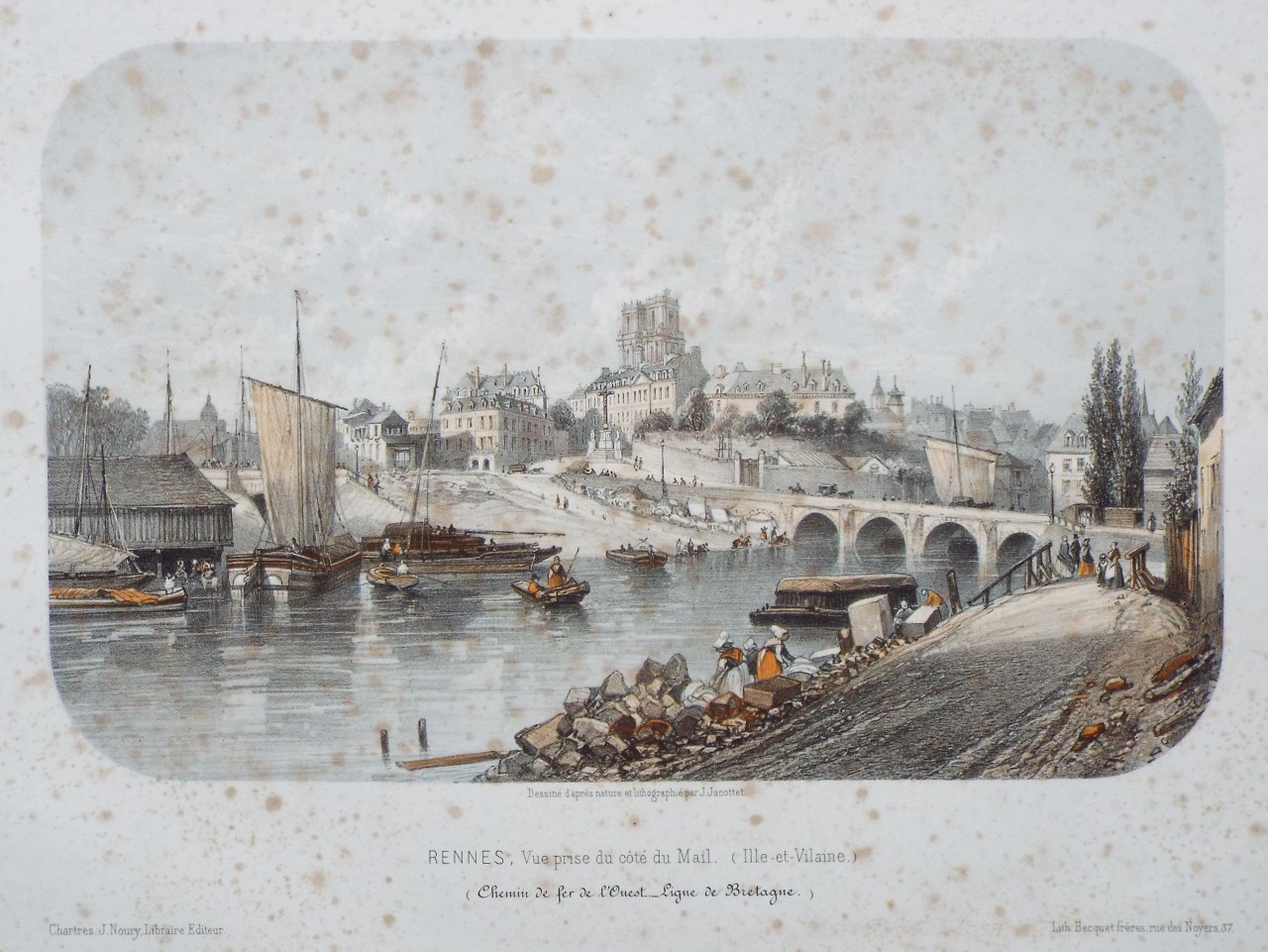 Lithograph - Rennes, Vue prise du cote du Mail. (Ille-et-Vilaine.) - Jacottet