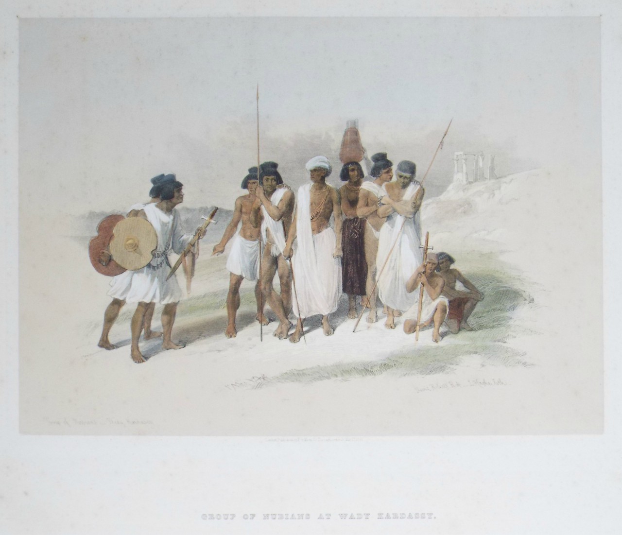 Lithograph - Group of Nubians - Wady Kardassy - Haghe