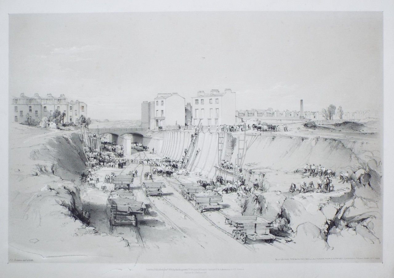 Lithograph - Building Retaining Wall &c. near Park Street, Camden Town. Sepr. 17th 1836. - Bourne