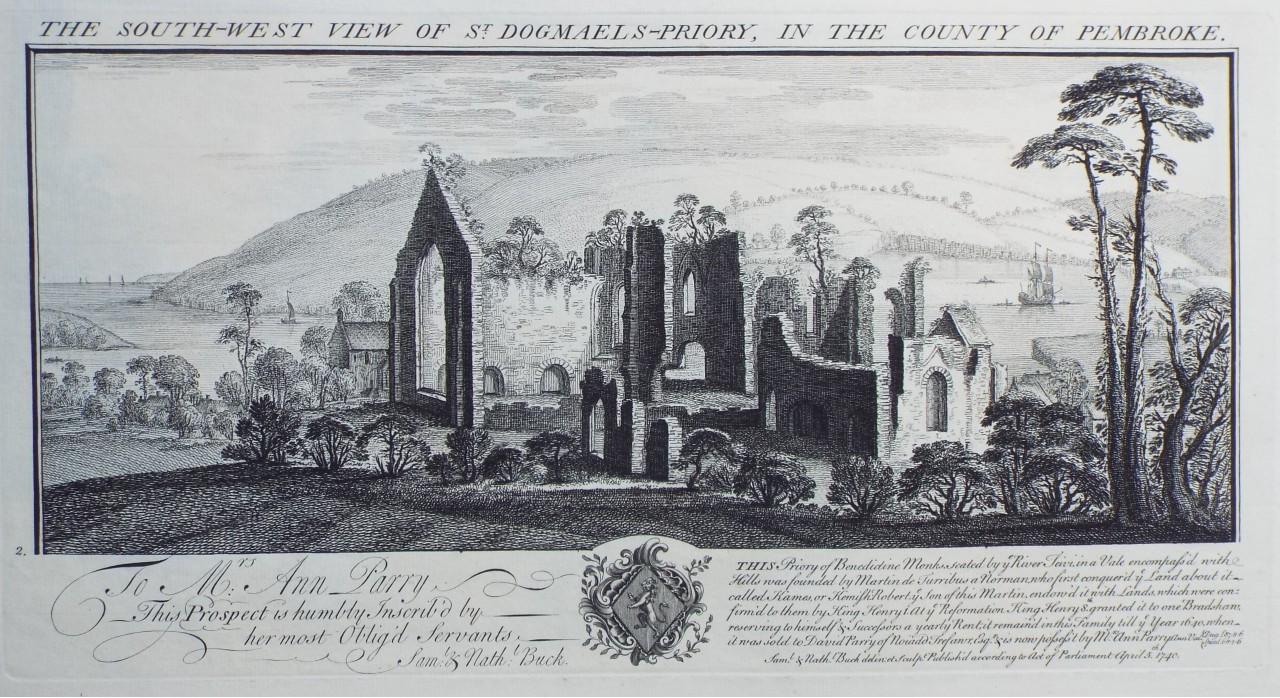 Print - The South-West View of St. Dogmaels-Priory, in the County of Pembroke. - Buck