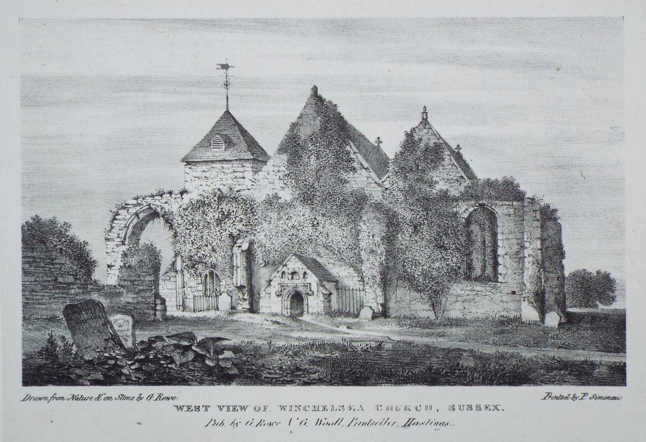 Lithograph - West View of Winchelsea Church, Hastings. - Rowe