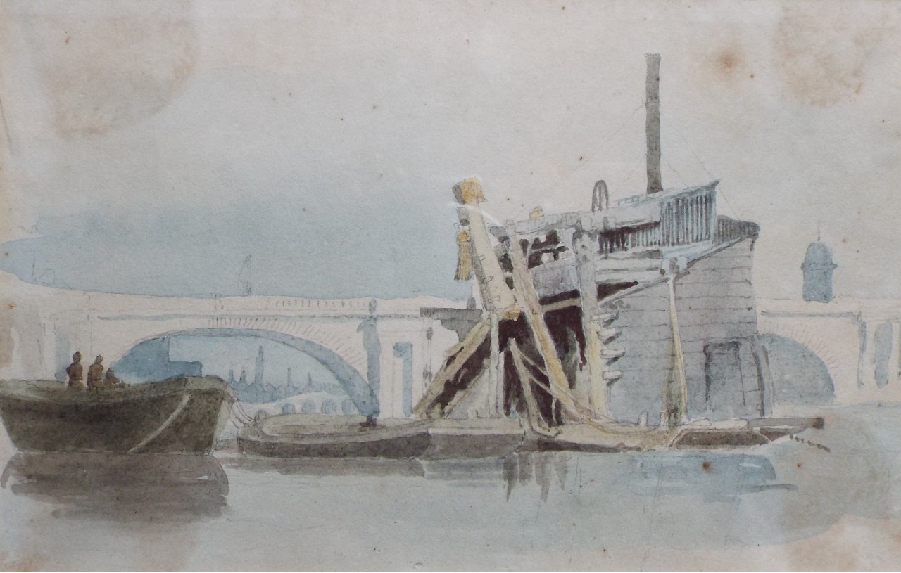 Watercolour - A Dredger by Waterloo Bridge
