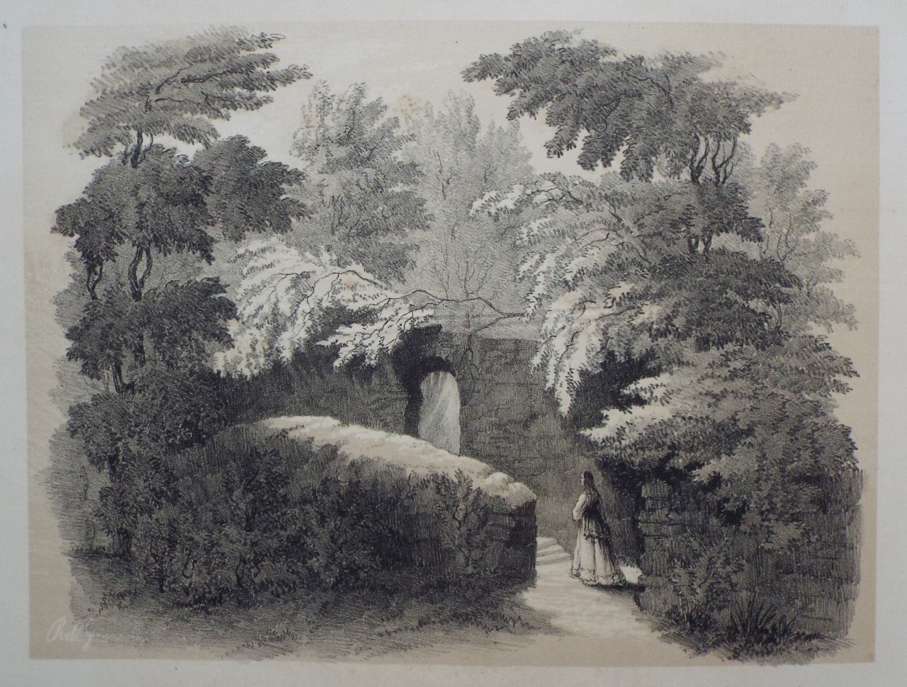 Lithograph - View in the Garden where the Sarcophagus stood before removal. - Groom