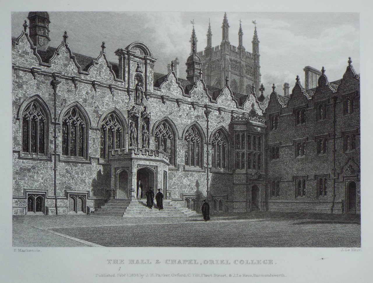 Print - The Hall & Chapel, Oriel College. - Le