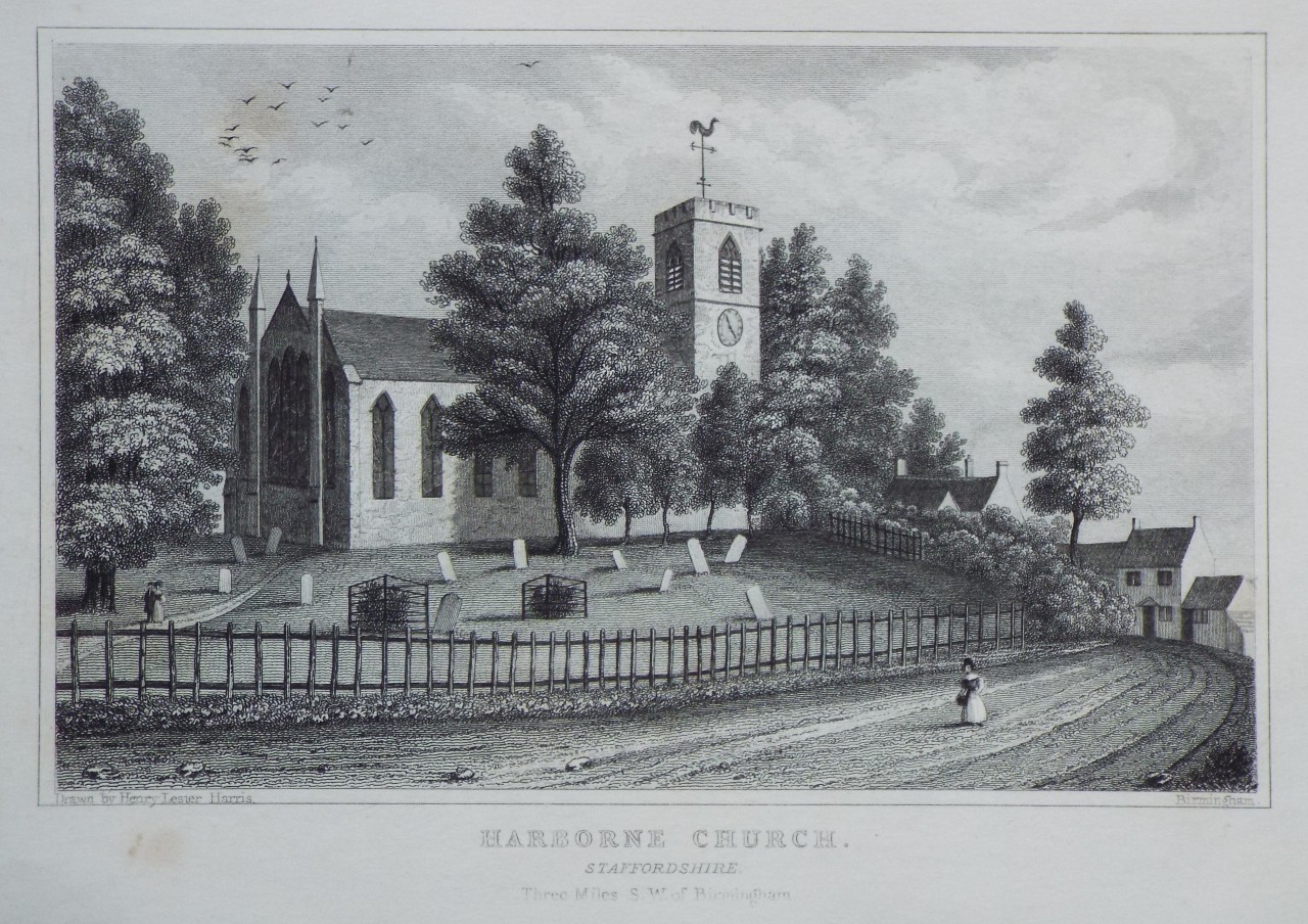 Print - Harborne Church. Staffordshire. Three Miles S.W. of Birmingham.