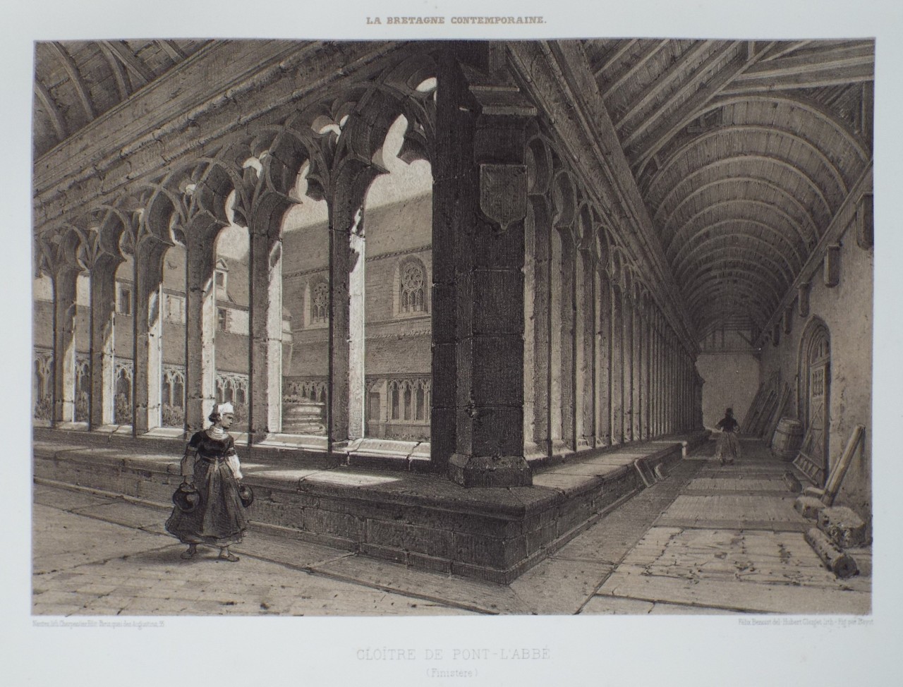 Lithograph - Cloitre de Pont-l'Abbe. (Finisterre) - Clerget