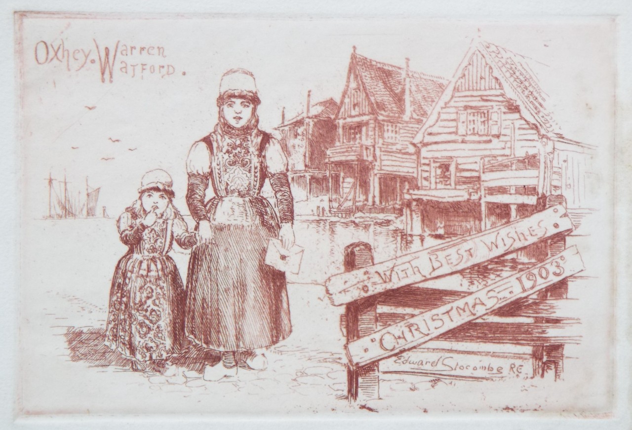 Etching - Oxhey Warren Watford. With Best Wishes Christmas 1903 - Slocombe