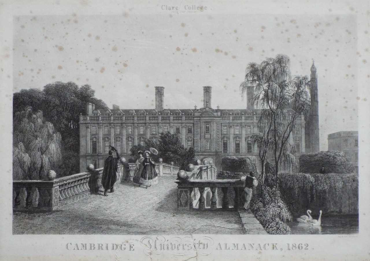 Print - Clare College 1862. From the Bridge.