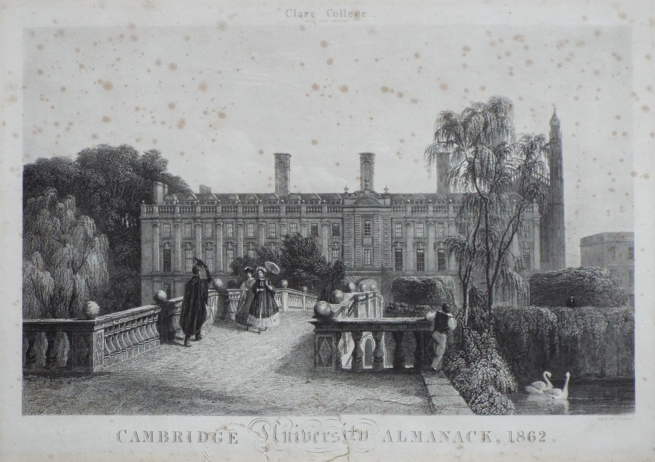 Print - Clare College 1862. From the Bridge.