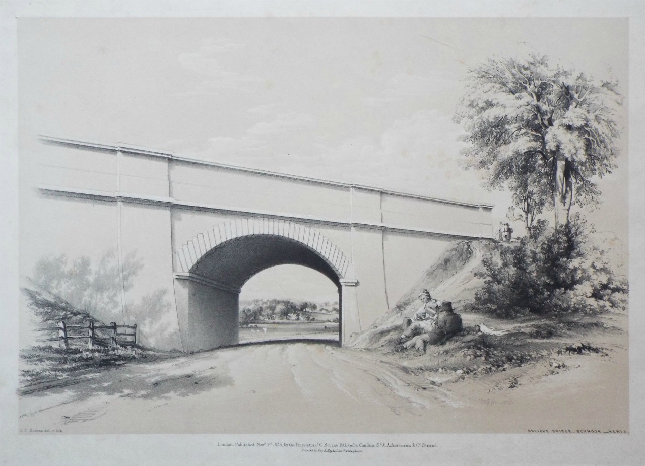 Lithograph - Oblique Bridge, Boxmoor - Herts. - Bourne