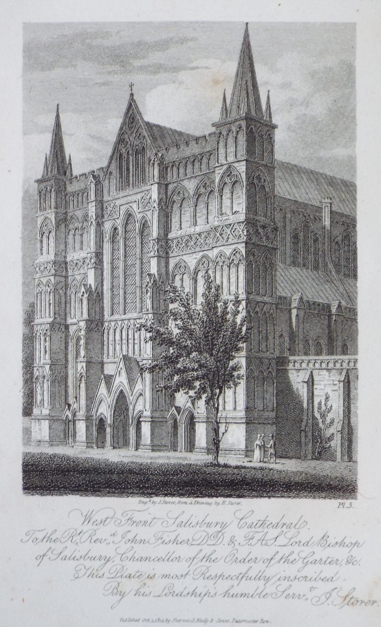 Print - West Front Salisbury Cathedral. - Storer