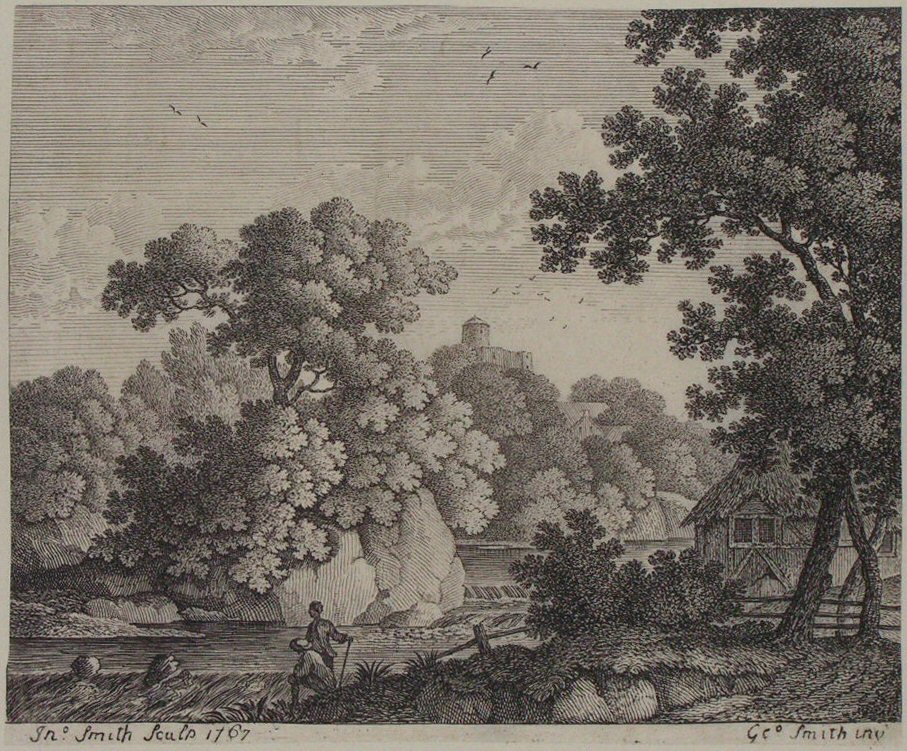Print - (Landscape with river and hill top tower) - Smith