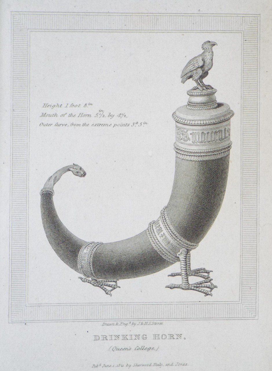 Print - Drinking Horn, (Queen's College.) - Storer