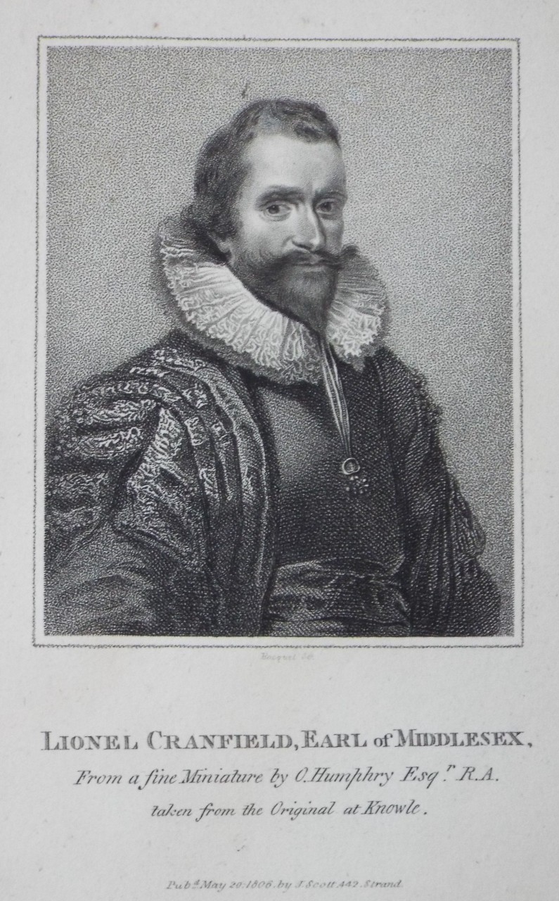 Print - Lionel Cranfield, Earl of Middlesex, From a fine Miniature by C. Humphry Esqr. R.A. taken from the Original at Knowle. - 