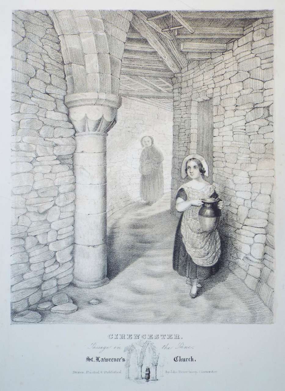 Lithograph - Cirencester. Passage in the Pane, St. Lawrence's Church. Church. Trinity Chapel & North Porch. - Beauchamp