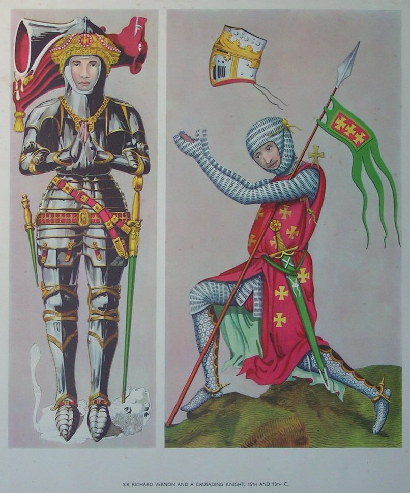 Lithograph - 12 Sir Richard Vernon and a Crusading Knight, 15th and 13th C. 
