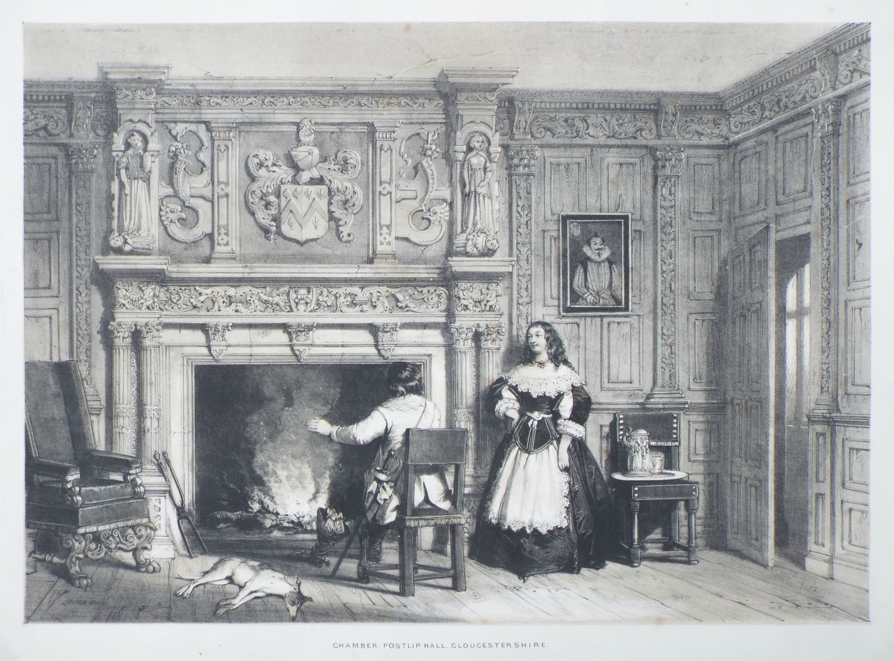 Lithograph - Chamber, Postlip Hall, Gloucestershire. - Nash