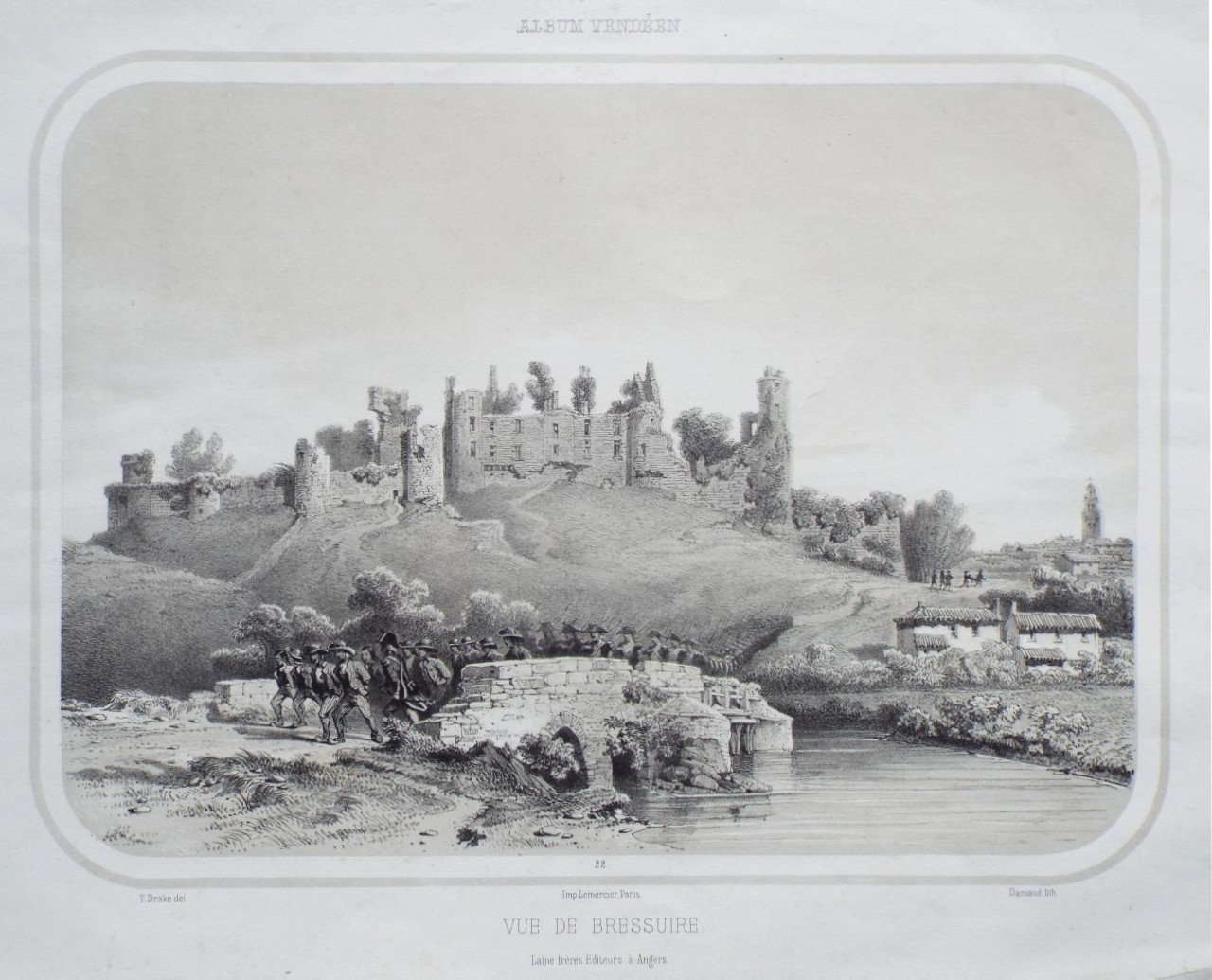 Lithograph - Vue de Bressuire - 