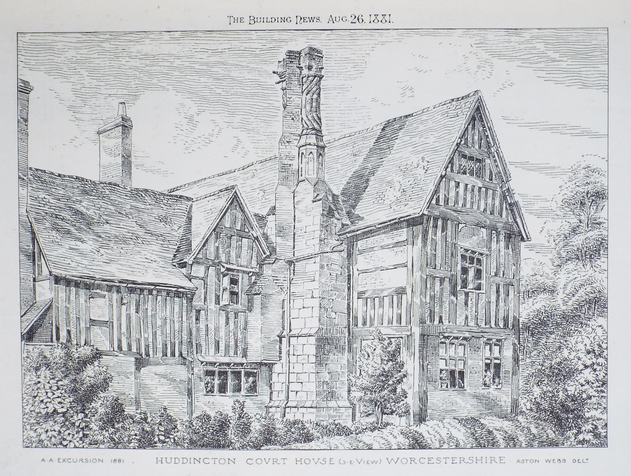 Photo-lithograph - Huddington Court House (S. E. View) Worcestershire