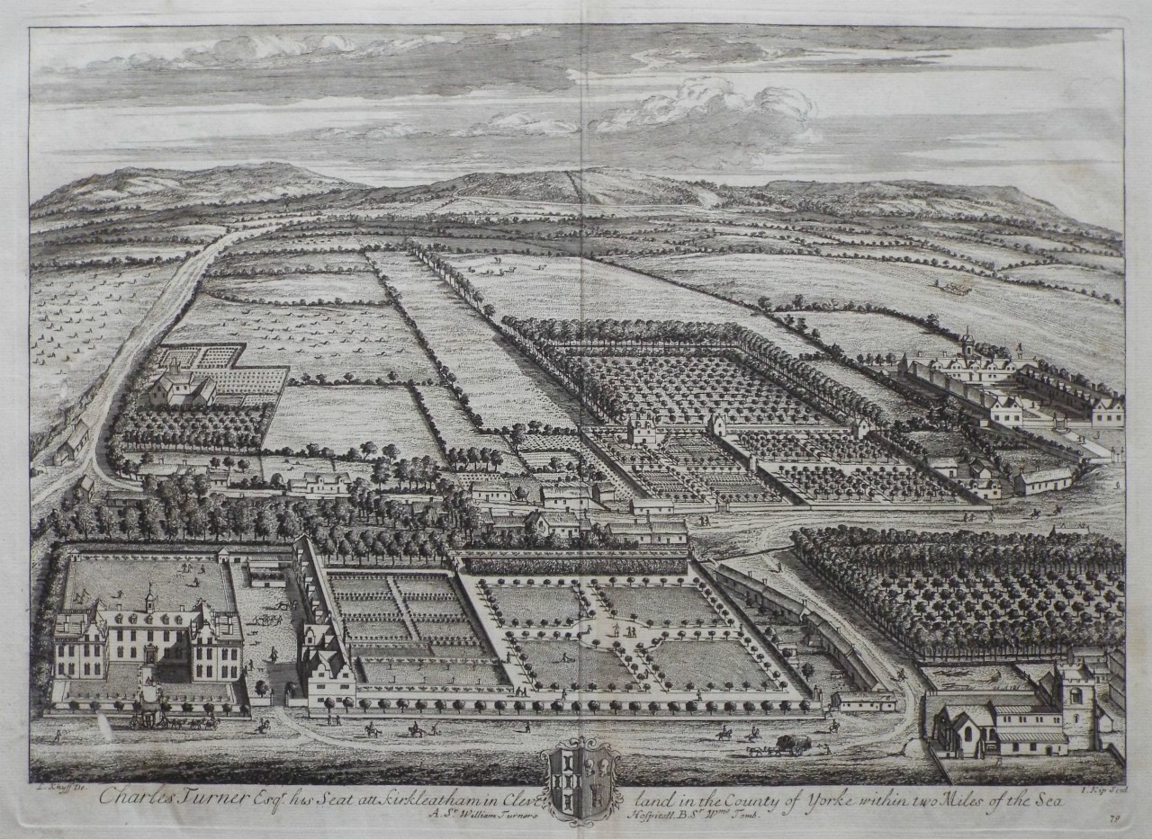 Print - Charles Turner Esqr. his Seat at Kirkleatham in Cleveland in the County of Yorke within two Miles of the Sea - Kip