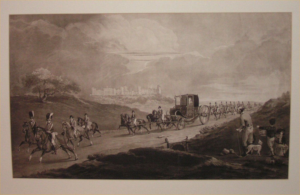 Mezzotint - His Majesty in His Travelling Chariot returning to Town from Windsor, accompanied with His usual Escort of Guards, Riders, & Attendants - Turner