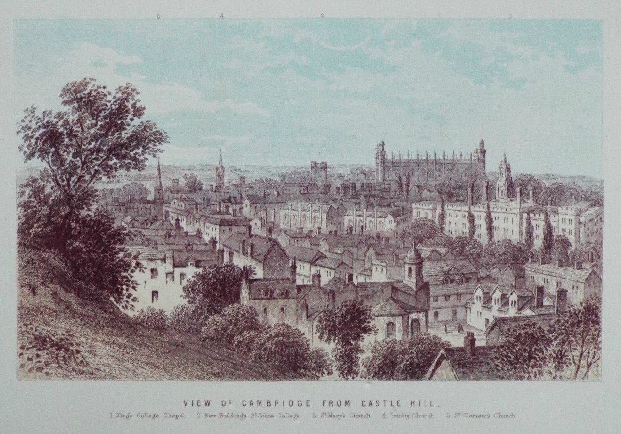 Chromo-lithograph - View of Cambridge from Castle Hill.