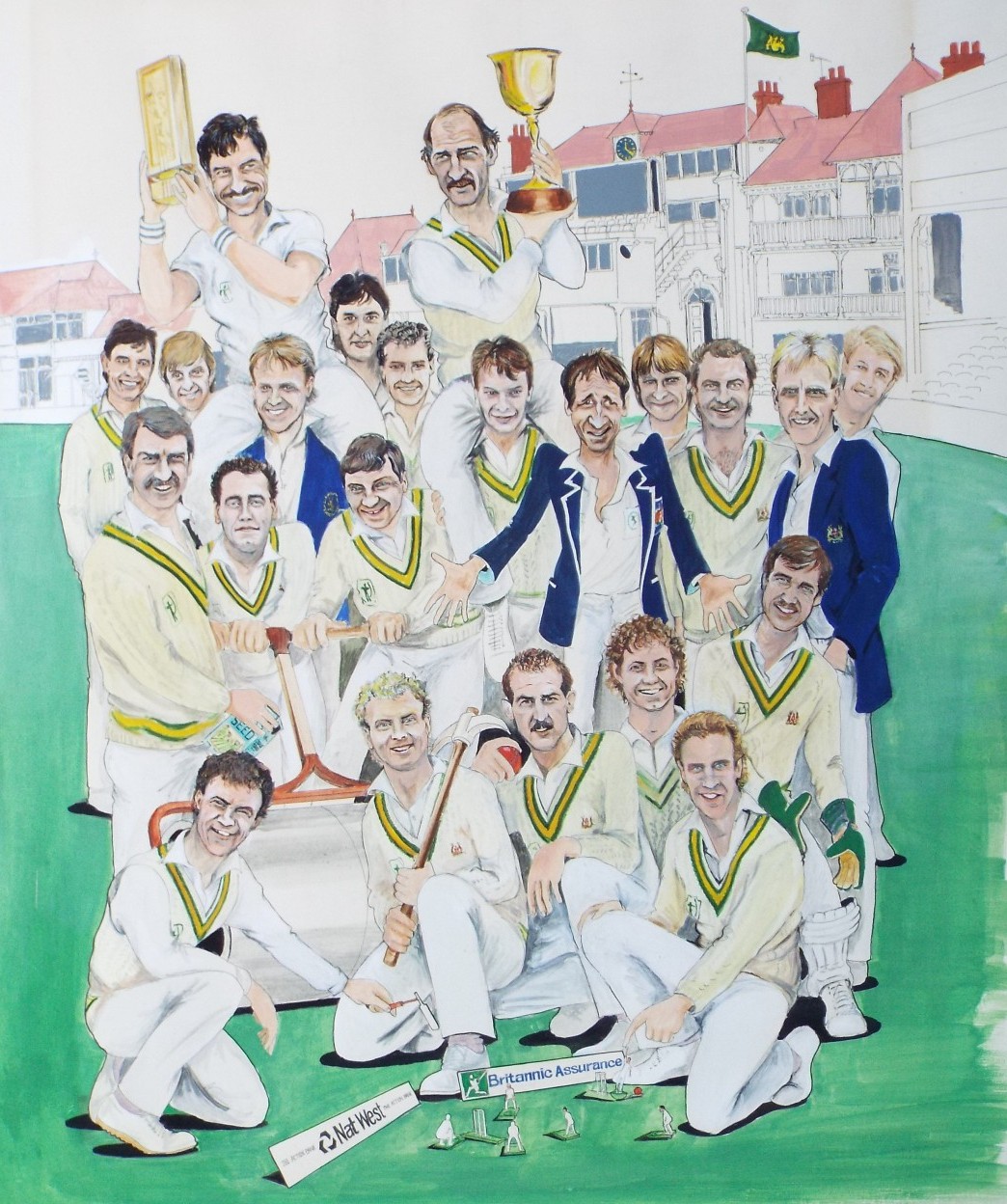 Ink and watercolour - Nottinghamshire's 1987 Natwest Trophy Wining Team