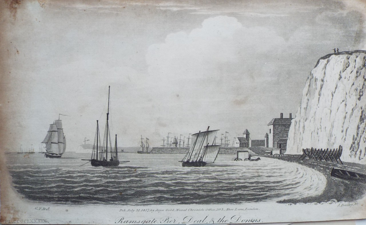 Aquatint - Ramsgate Pier, Deal & the Downs. - Bailey