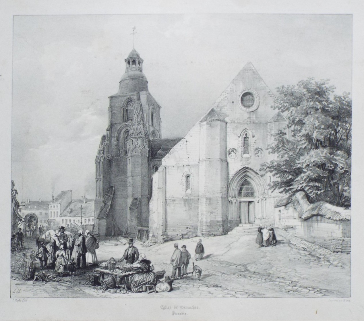 Lithograph - Eglise de Gamaches, Picardie. - Haghe