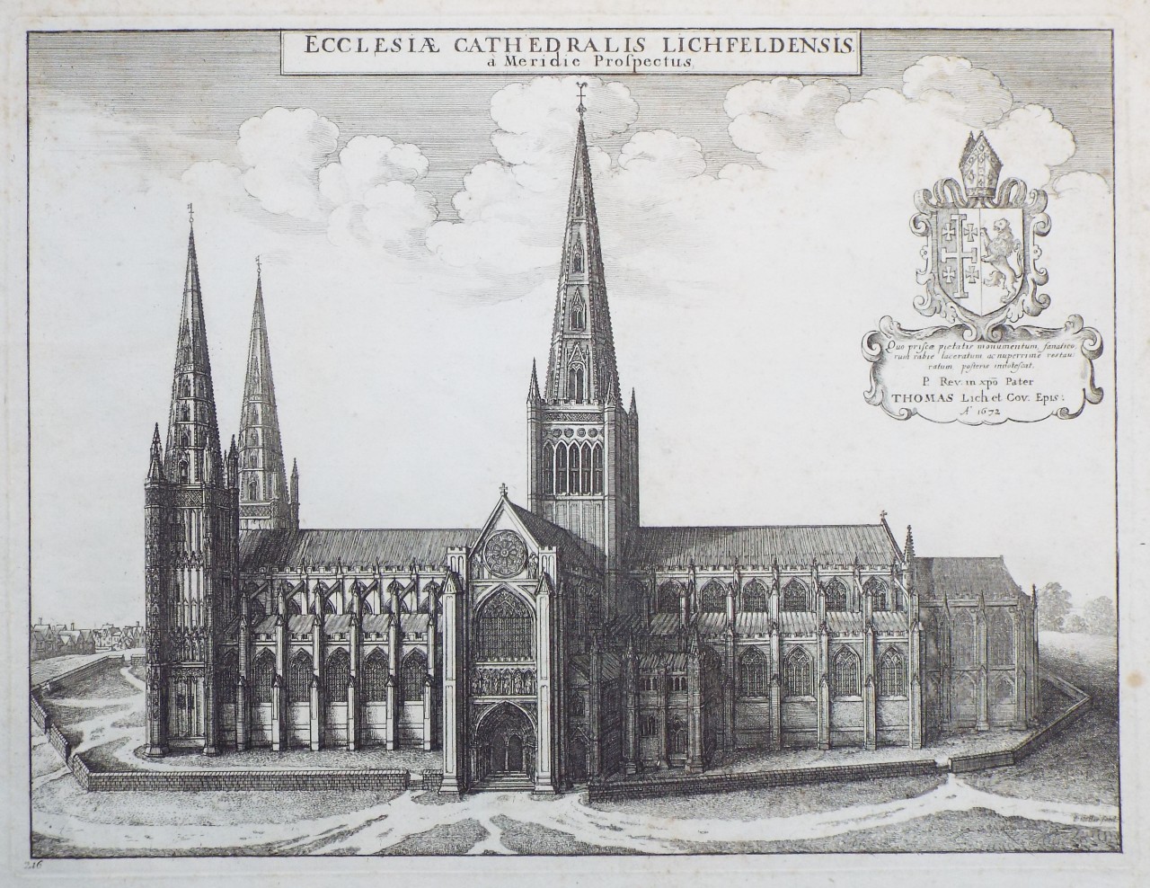 Print - Ecclesiae Cathedralis Lichfieldensis a Meridie Prospectus. - Hollar