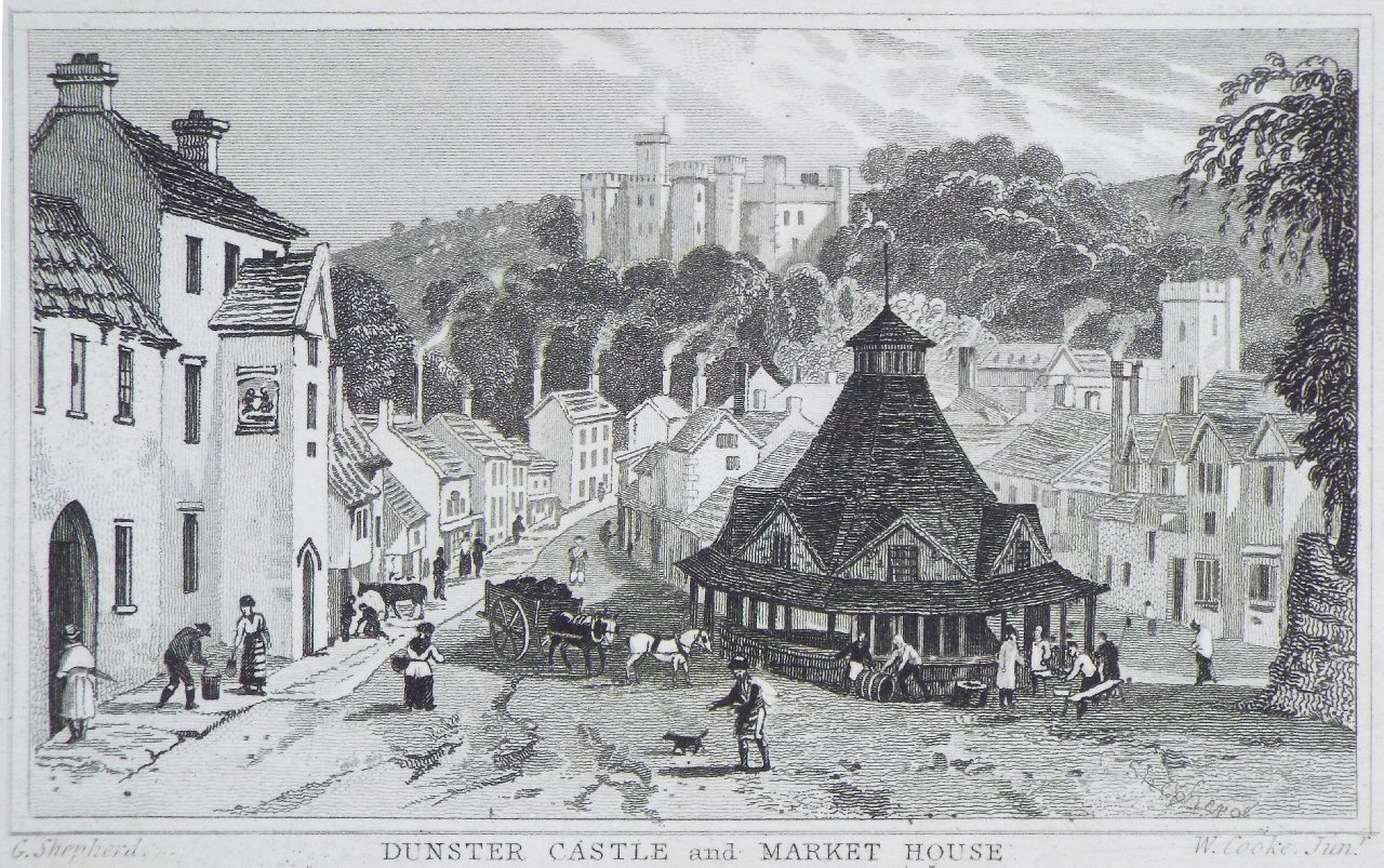 Print - Dunster Castle and Market House - Cooke