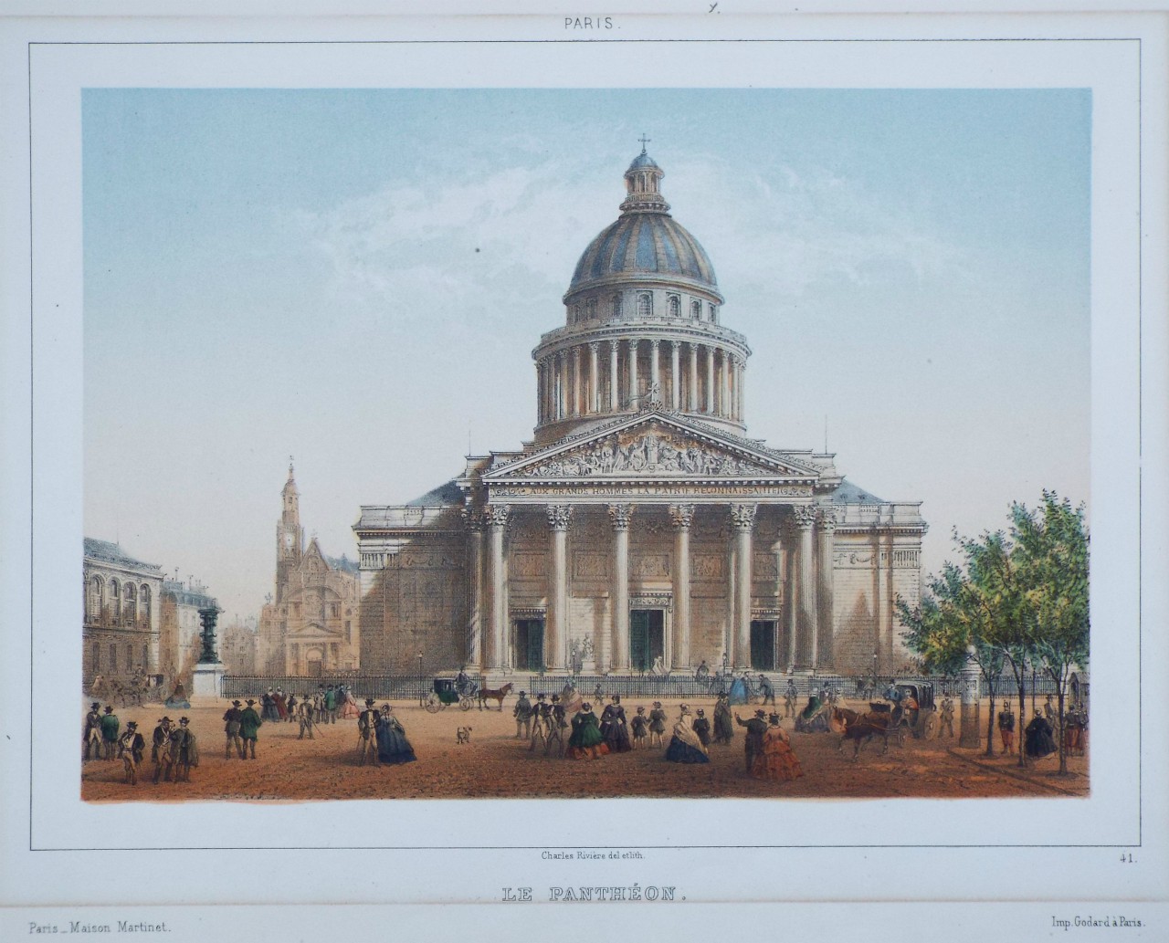 Lithograph - Paris Pantheon - Riviere