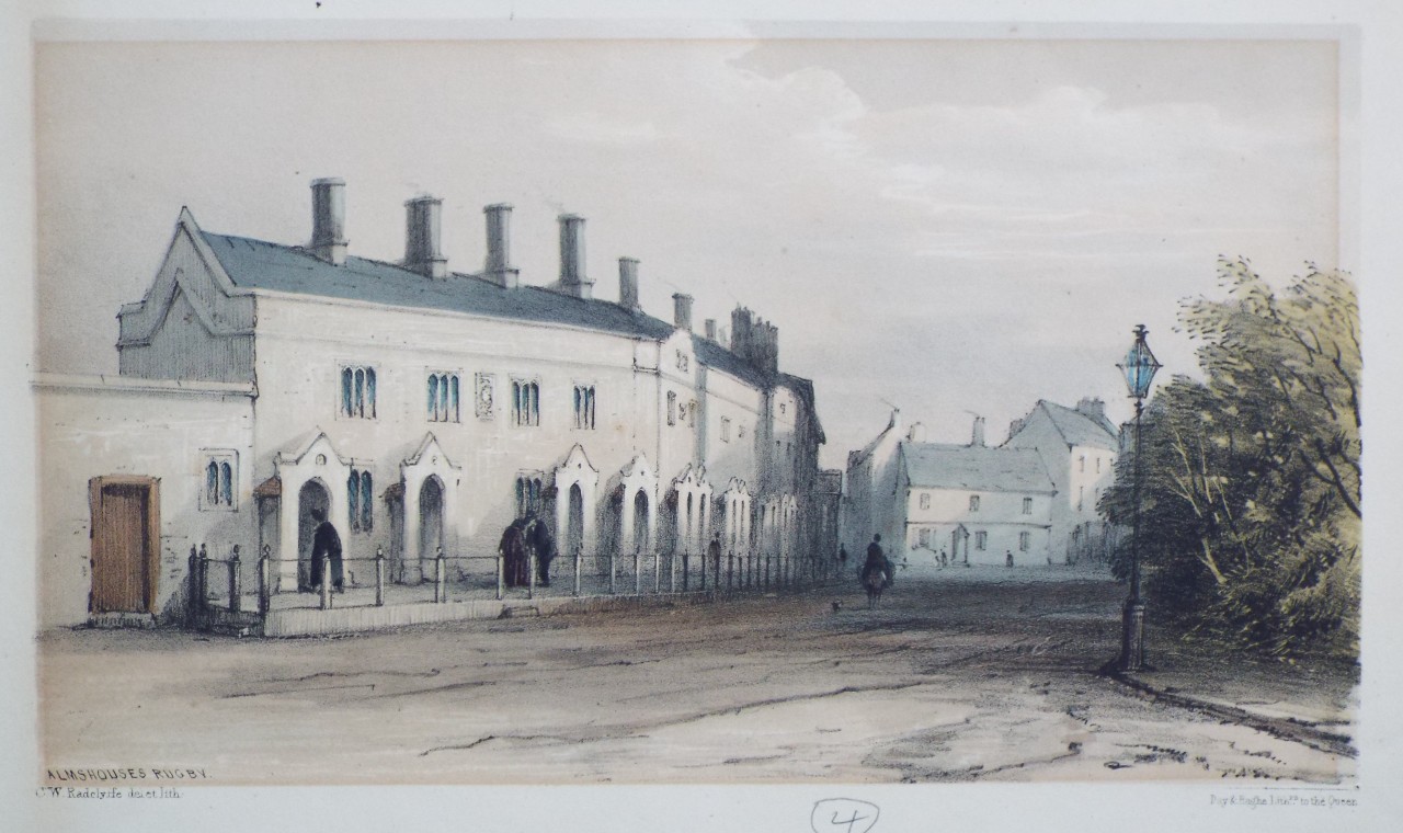 Lithograph - Almshouses, Rugby. - Radclyffe